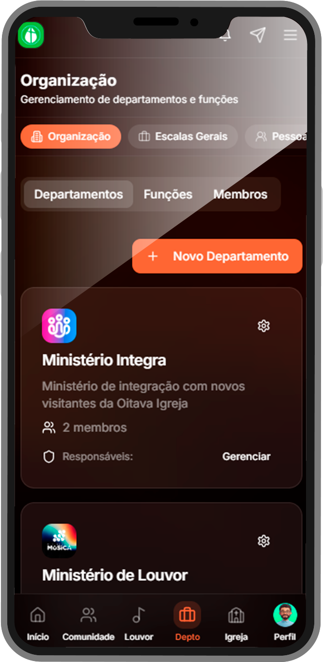 Tela de Departamentos